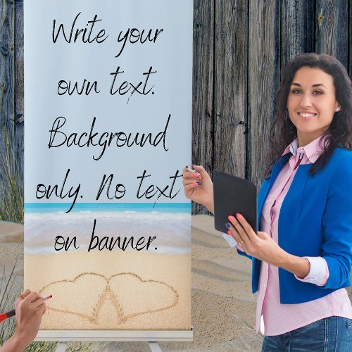 Dusty Blue  Beach Two hearts in the sand Wedding Retractable Banner