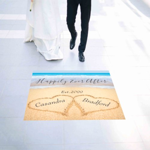 Dusty Blue Beach Wedding 2 Hearts in Sand Floor Decals