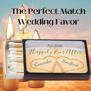 Dusty Blue Beach Wedding 2 Hearts in Sand Matchboxes