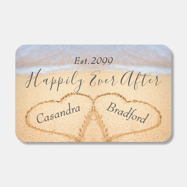 Dusty Blue Beach Wedding 2 Hearts in Sand Matchboxes (Front)