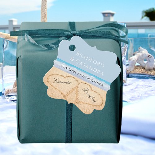 Dusty Blue Beach Wedding 2 Hearts in the Sand Favor Tags