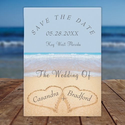 Dusty Blue Beach Wedding 2 Hearts in the Sand  Invitation