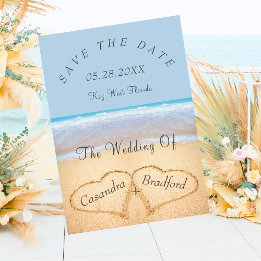 Dusty Blue Beach Wedding 2 Hearts in the Sand  Invitation
