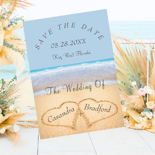 Dusty Blue Beach Wedding 2 Hearts in the Sand  Invitation