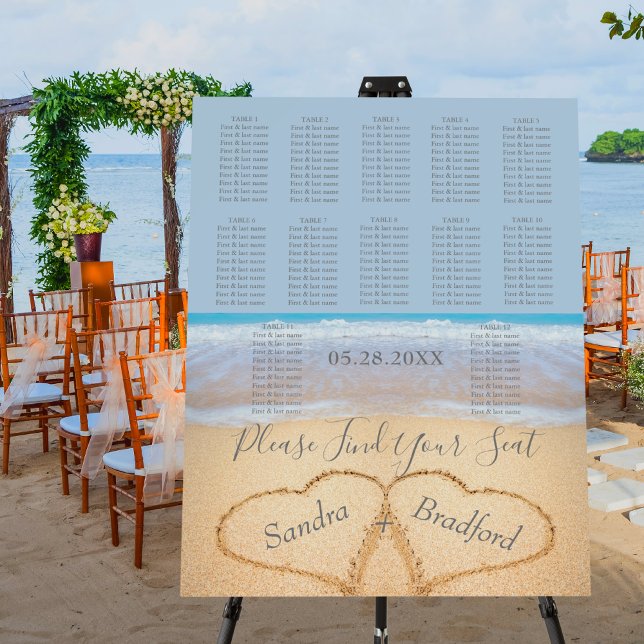 Dusty Blue Beach Wedding 2 Hearts  Seating Chart Foam Board (Creator Uploaded)
