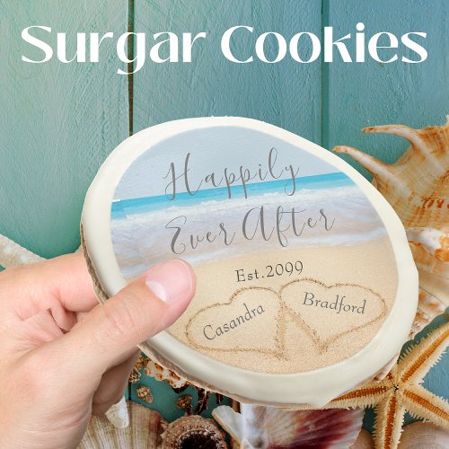 Dusty Blue Beach Wedding 2 Hearts  Sugar Cookie