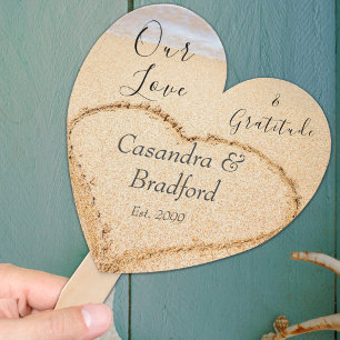 Dusty Blue Beach Wedding Heart Sand favor Hand Fan