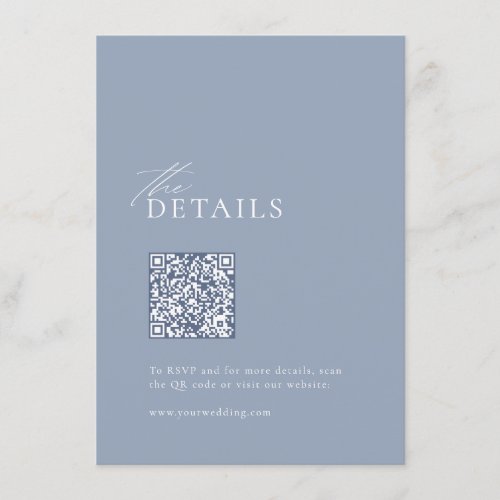 Dusty blue beach wedding QR code details Enclosure Card