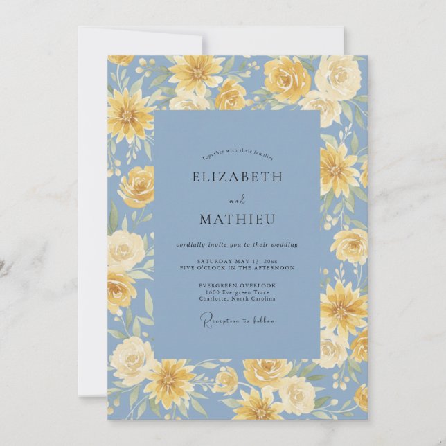Dusty Blue Beaming Summer Wedding Invitation (Front)