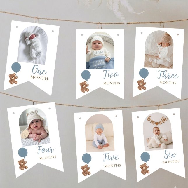 Dusty Blue Bear Monthly Photo Bunting Flags (Creator Uploaded)