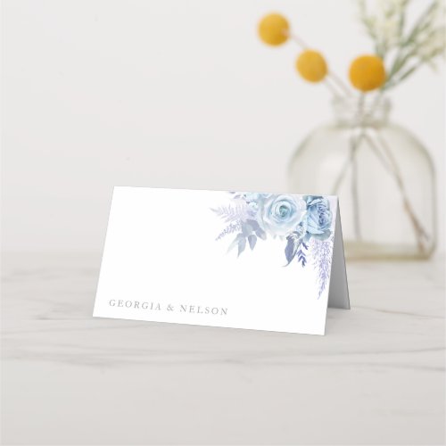 Dusty Blue Beautiful Floral Wedding  Place Card