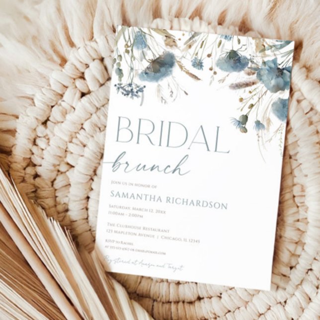 Dusty blue beige boho bridal brunch invitation (Creator Uploaded)