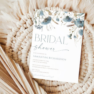 Dusty blue beige boho bridal shower invitation