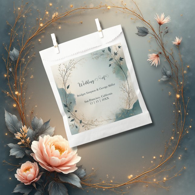 Dusty Blue Beige Boho Chic foliage wreath Wedding Favor Bag (Creator Uploaded)