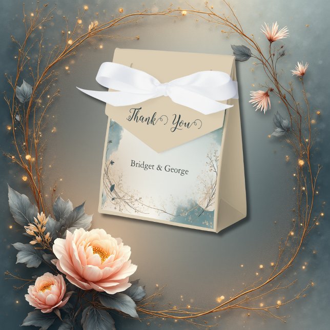 Dusty Blue Beige Boho Chic foliage wreath Wedding Favor Boxes (Creator Uploaded)