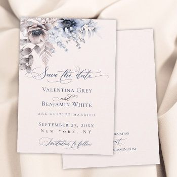 Dusty Blue Beige Floral Elegant Save The Date by 17Minutes at Zazzle