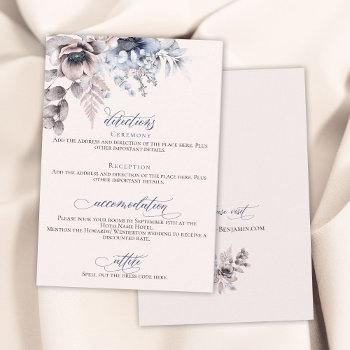 Dusty Blue Beige Floral Elegant Wedding Details Enclosure Card by 17Minutes at Zazzle