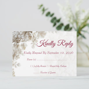 Dusty Blue Beige Floral Gold Geometric RSVP Cards