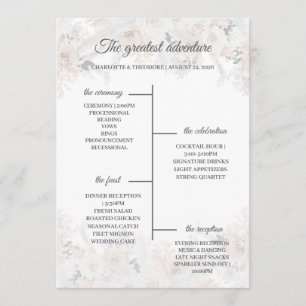 Dusty Blue Beige Floral Gold Wedding Program Card