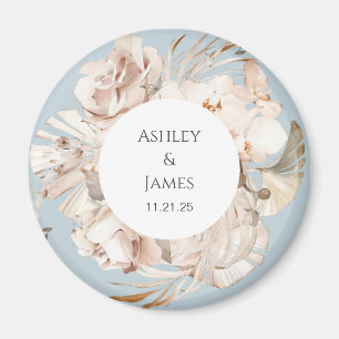 Dusty Blue beige floral guard magnet