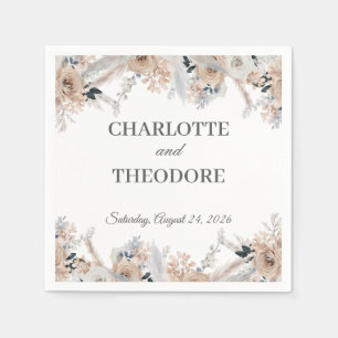 Dusty Blue Beige Floral Pampas Grass Wedding Napki Napkins