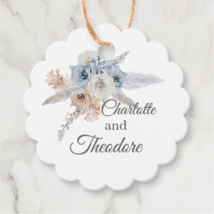 Dusty Blue Beige Floral Pampas Wedding Favor Tag