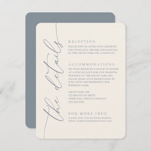 Dusty Blue  Beige Modern Minimalist Wedding 2 Enclosure Card