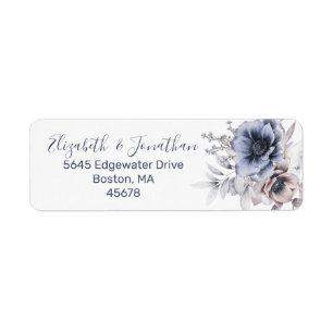 Dusty Blue Beige Watercolor Floral Return Address Label