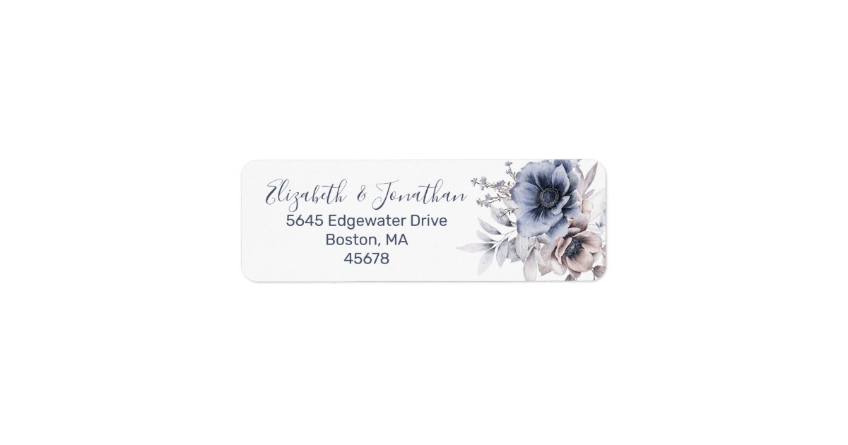 Dusty Blue Beige Watercolor Floral Return Address Label | Zazzle