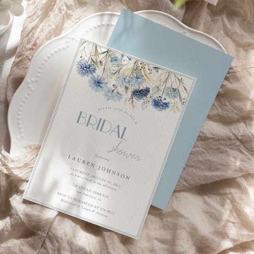 DUSTY Blue Beige Wildflower Bridal Shower Invitation