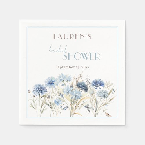 DUSTY Blue Beige Wildflowers Bridal Shower Napkins