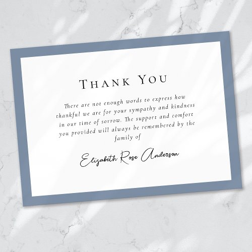 Dusty Blue Bereavement Sympathy Funeral Thank You Card