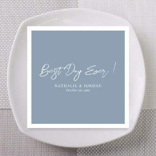 Dusty Blue Best Day Ever Custom Wedding Napkins