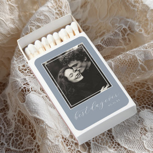 Dusty Blue Best Day Ever Photo Wedding  Matchboxes