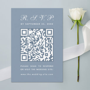 Dusty Blue Big QR Code Simple Calligraphy Wedding RSVP Card