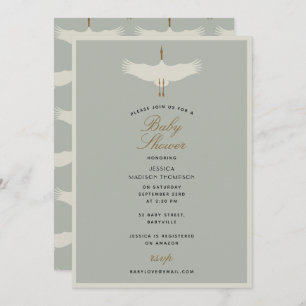 Dusty Blue Birds Swans Art Deco Baby Shower Invitation