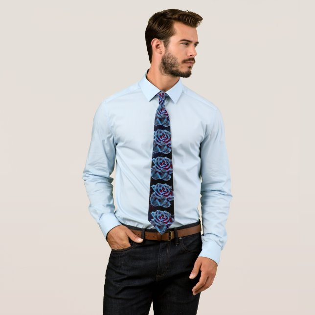 Dusty Blue Black Rose Groom Wedding Neck Tie (In Situ)