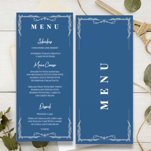Dusty Blue Black Tie Wedding Reception Dinner Menu