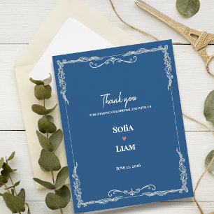 Dusty Blue Black Tie Wedding Thank You Postcard