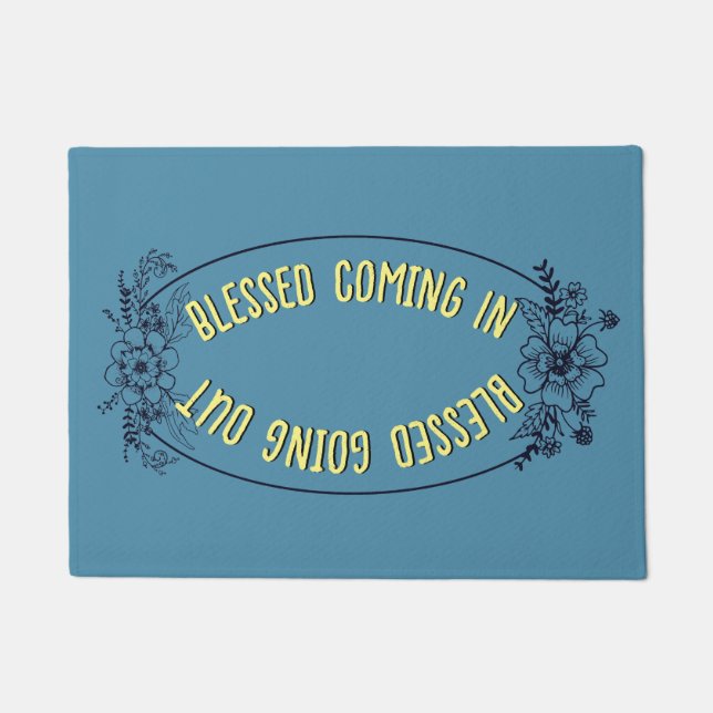 Dusty Blue Blessed Coming In Blessed Going Out Doormat (Front)