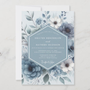 Dusty Blue Bloom Romance Wedding Invitation