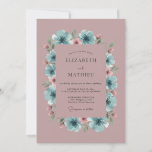 Dusty Blue Blossom Arch Wedding Invitation
