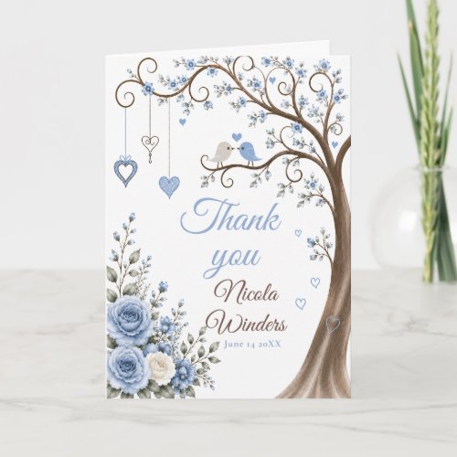 Dusty Blue Blossom Bridal Shower Thank You Card