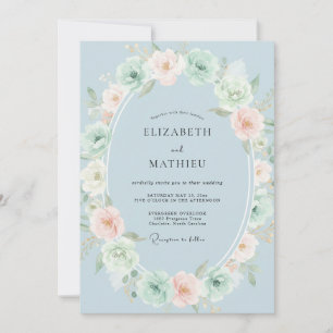 Dusty Blue Blossom Garland Wedding Invitation