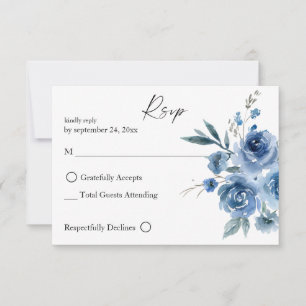 Dusty Blue & Blue Floral 2 no Meal RSVP Card