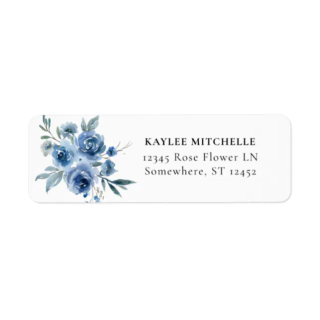 Dusty Blue & Blue Floral 3 Return Address Label | Zazzle