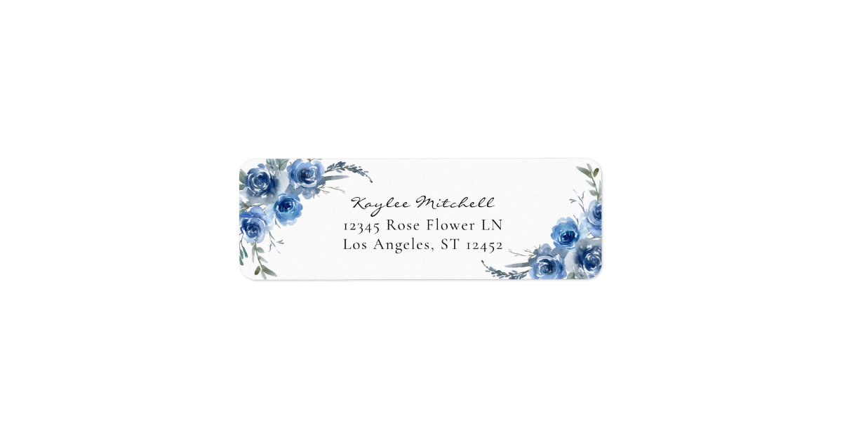 Dusty Blue & Blue Floral 4 Return Address Label | Zazzle