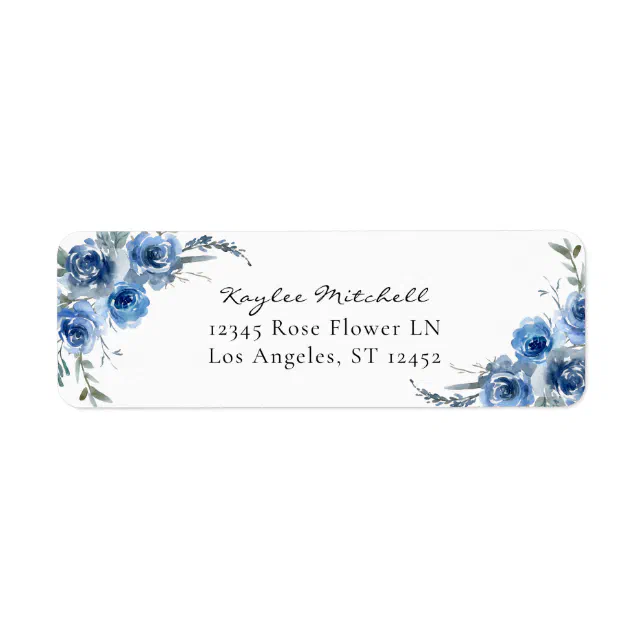 Dusty Blue & Blue Floral 4 Return Address Label | Zazzle