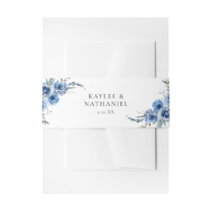 Dusty Blue & Blue Floral  Invitation Belly Band