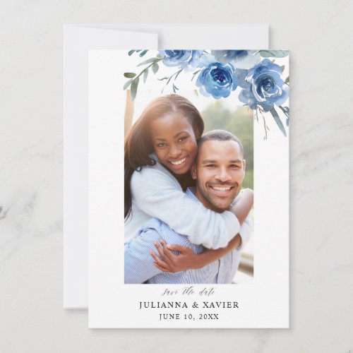 Dusty Blue  Blue Floral Save The Date Photo 2